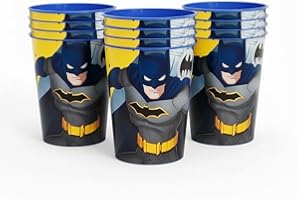 Unique Batman 12 Pack 16 oz Plastic Reusable Favor Cups – Birthday Party Supplies, Goodie Bag Favors, Kids’ Drinkware & Take-
