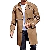 Runcati Mens Trench Coat Single Breasted Slim Fit Mid Long Jackets Casual Fall Windbreaker Overcoat