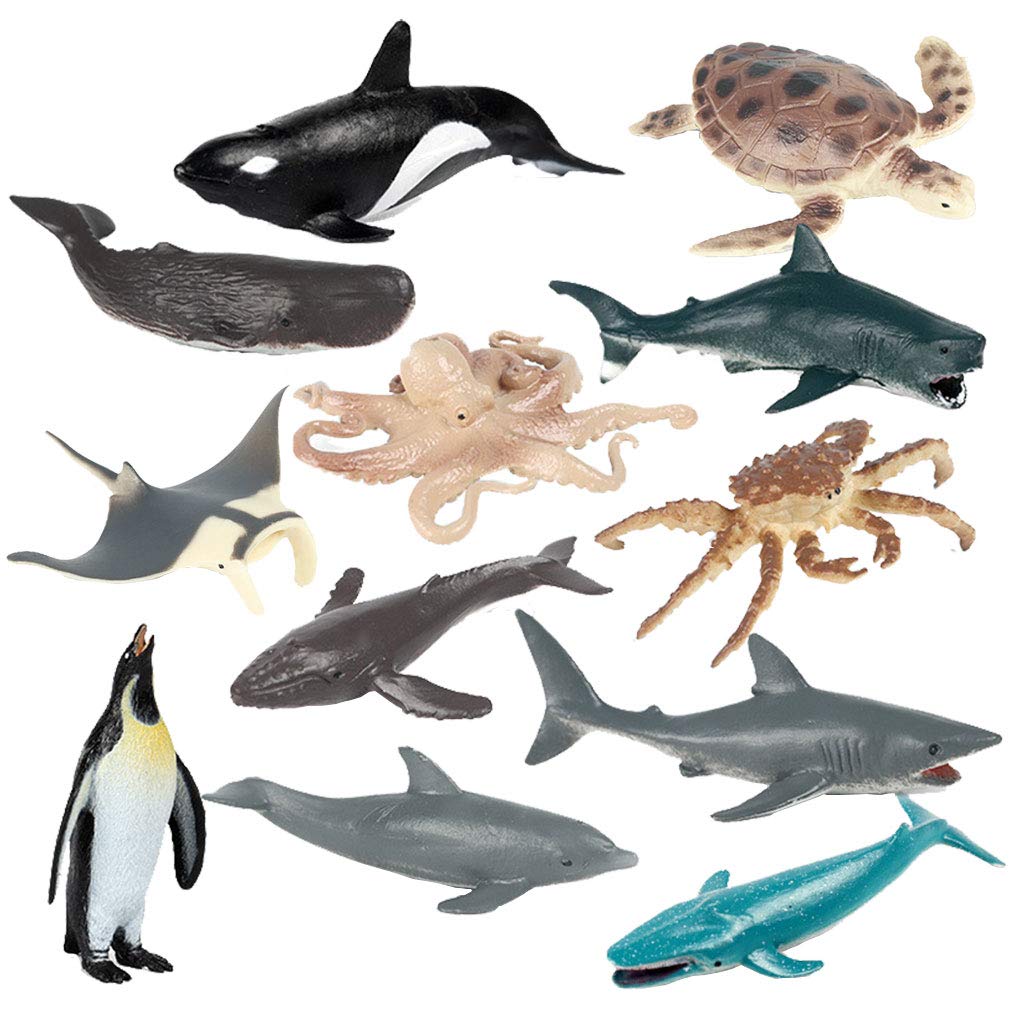 JOKFEICE Animal Figures 12pcs Realistic Plastic Whale, Dolphin, Humpback Marine Animals Figurines - Educational Toys, Birthday Cake Topper Gift for Kids Toddlers