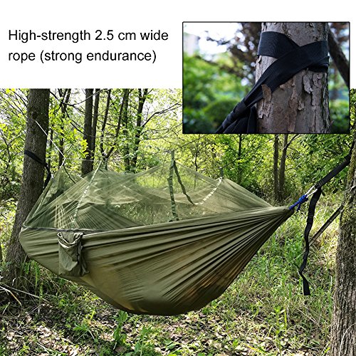 Camping Hammock, Rusee Mosquito Net Outdoor Hammock Travel Bed Lightweight Parachute Fabric Double Hammock For Indoor, Camping, Hiking, Backpacking, Backyard - Thumbnail 3