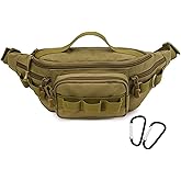 Tactical Fanny Pack,Small Fishing Tackle Bag Water-Resistant Military Waist Bags Portable Fishing Storage Waist Packs for Outdoor Fly Fishing Hiking Climbing with 2 PCS Mini Carabiners (Tan)