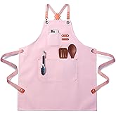 Chef Apron for Men Women with Pockets,Cross Back Cotton Canvas Plus Size Apron for Cooking BBQ Baking Gardening