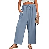 FREEOAK Womens Wide Leg Pants Casual Loose Palazzo Pants Summer Beach Travel Vacation Harem Pants with Pockets