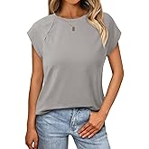 Tankaneo Womens Cap Sleeve Tank Tops Summer Casual Crew Neck Cotton T-Shirts Loose Fit Basic Tee Shirts