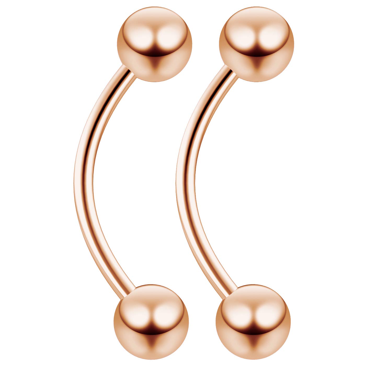 2pc 1.2mm 16g Rose Gold Surgical Steel Banana J-Curve Barbell 5mm Ball Eyebrow Navel Bar Banana Bar Lip Tragus Ring Piercing Jewellery - 12mm
