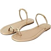 SOVANYOU Nude Strappy Sandals for Women Flat Toe Ring Slides Dressy Womens Summer Beach Sandals with Toe Loop