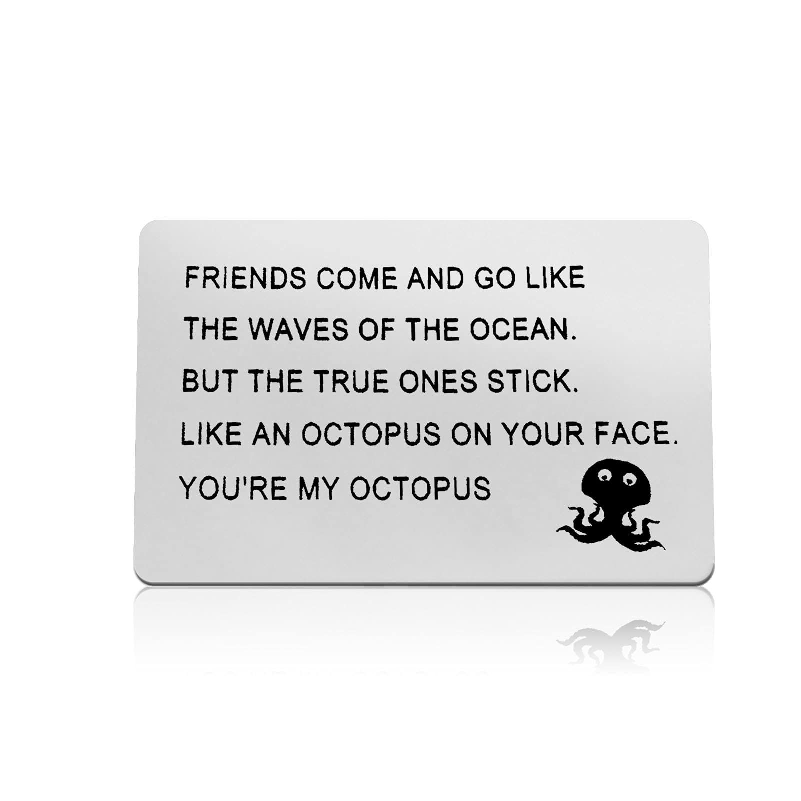 Best Friend Metal Wallet Card Friendship Gifts Long Distance Friendship Gift for Women Men Octopus Jewelry Sister Brother Present Birthday Christmas Graduation Present