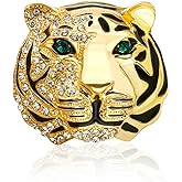 Rhinestone Tiger Head Brooch Pins.Gold Silver Animal Lapel Pin,Charm Lion Coat Collar Brooch for Men Suit Pin
