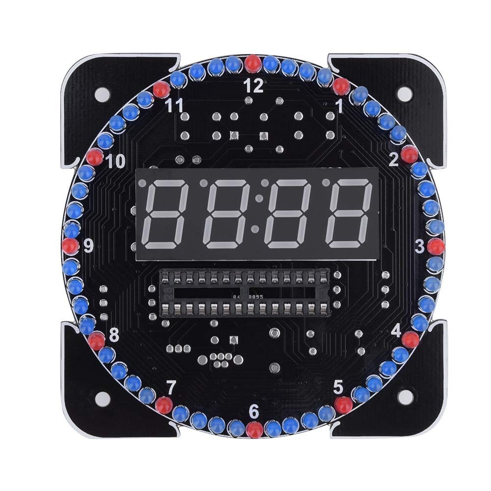 Topiky DIY Digital LED Clock Kit with Temperature & Light Control Rotating Display - Multi-Function Electronic Time Tool Set with Accessories (Red)