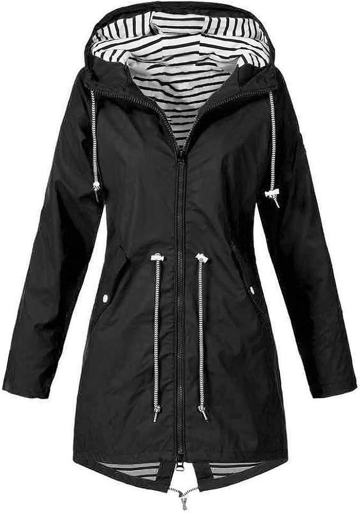 black waterproof hooded rain mac
