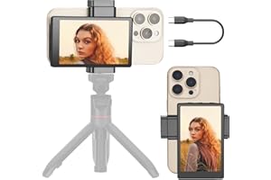 OmniMaster Phone Vlog Selfie Monitor Screen, Magnetic Phone Holder Clip Mount, Using Rear Camera for Selfie Vlog Or Live Stream (Wireless for iPhone & Android Phone. Wire Connection for iPhone ONLY)