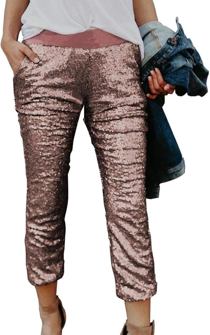 Hosen Damen Frühling Herbst Pailletten Glitzer Leggings Elegant