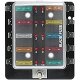 KKmoon DC 12V 10 Way Blade Fuse Box Holder with LED Warning Light Kit for Car Boat Marine Trike
