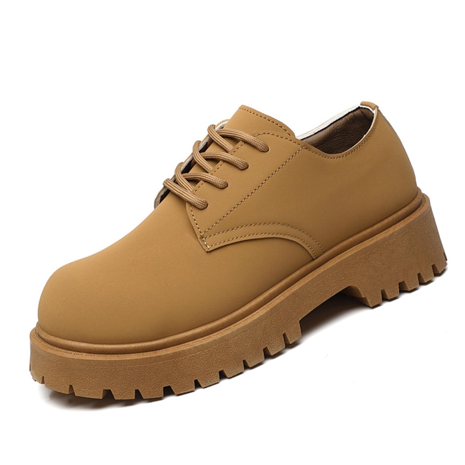 Photo 1 of Men's Platform Chunky Dress Shoes Patent Leather Lace Up Oxfords Casual Derby Business Shoes (Yellow,8)