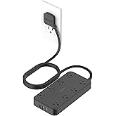 Flat Plug Power Bars with Surge Protector 1080J, TESSAN 6 Ft Extension Cord Indoor with 8 Multiple Outlets and 3 USB(1 USB C)