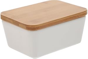 SHYCELOHES Porcelain Butter Box with Wooden Lid, Airtight Ceramic Butter Storage Holder for Random Color