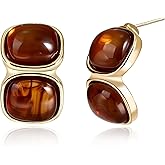 Aliyoham Amber Square Gold Earrings for Women, 18K Gold Plated Vintage Statement Jewelry for Women