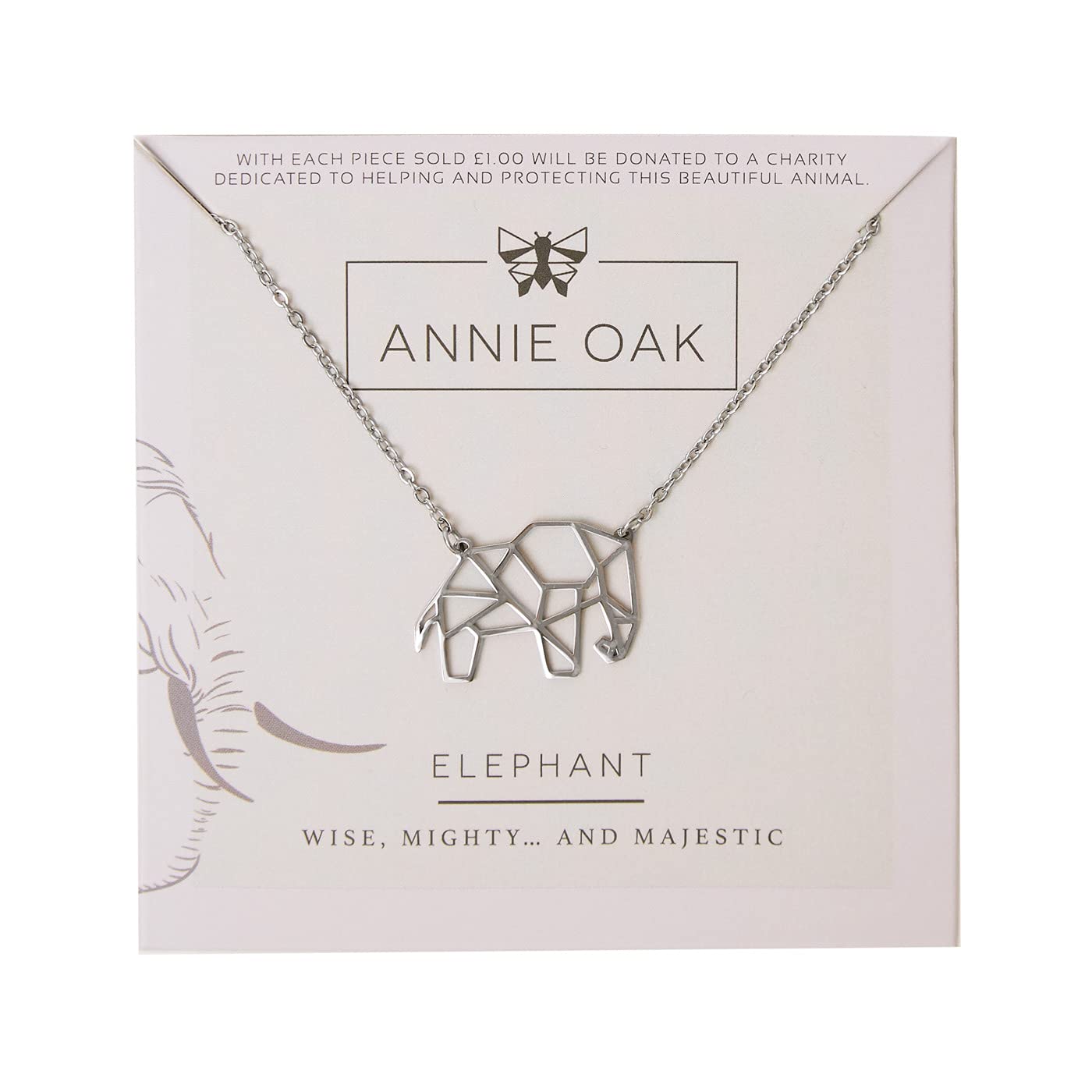 Annie Oak Womens 316L Stainless Steel 925 Silver Geometric Elephant Princess Length Necklace