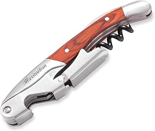 Rominox Sommeliermesser mit persönlicher Laser-Gravur Korkenzieher aus Stahl in Holzbox