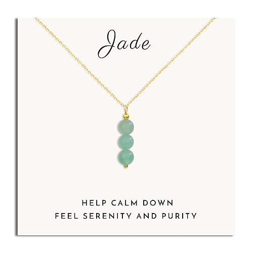 SmileBelle Crystal Necklace, Jade Necklace for Women as Anniversary Birthday Gifts for Women 14k Gold Black Tourmaline as Birthstone Jewelry for Girls Dainty Crystal Jewelry