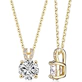 1-2 Carat Moissanite Round/Heart Necklace for Women, Solid 925 Sterling Silver, 16"/18"/20" Adjustable Chain, Anniversary Mother's Day Valentines Gift