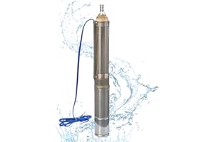 LFGUD Deep Well Submersible Pump, 1HP 33gpm Flow with 9.8ft Electric Cord 4" OD Pipe Submersible Bore Pump 1.25 inch Outlet Water Pump Stainless Steel Water Pump for Industrial, Irrigation
