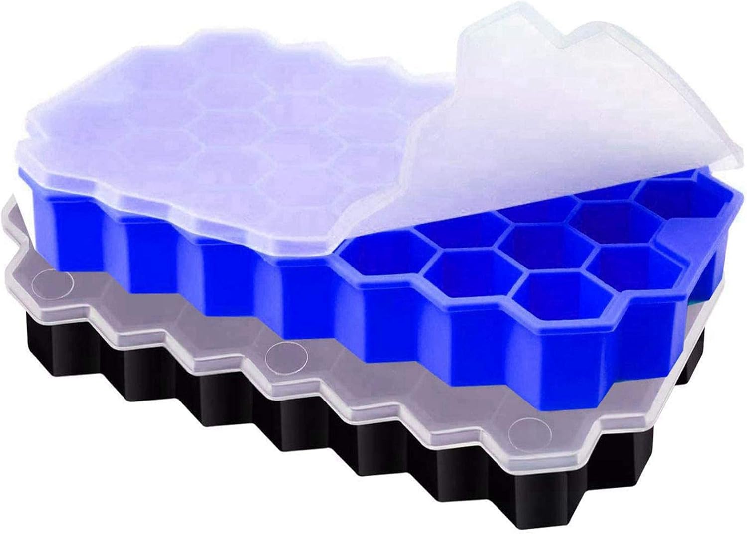 Silicone Ice Cube Tray with Lids BPA Free Food Grade Flexible Ice Cube Molds for Whiskey Storage Cocktail Beverages Easy Released 2-Pack 74 Ice Cubes