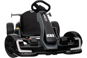 KERRY YOO KerryYoo K61 Go Kart Electric Drift Kart with Length Adjustable Seat, 24V Outdoor Ride on Toy with 4 Speed Mode, Crazy Cart for Kids 6-12 Years Old, Fast 300W Motor, 8.5 MPH, Bluetooth - Gray