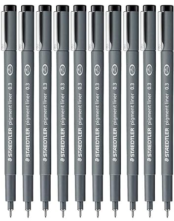 Staedtler 0,3 mm Pigment Liner Fineliner Zeichenstifte zum Zeichnen und Inh, 10 Stiften