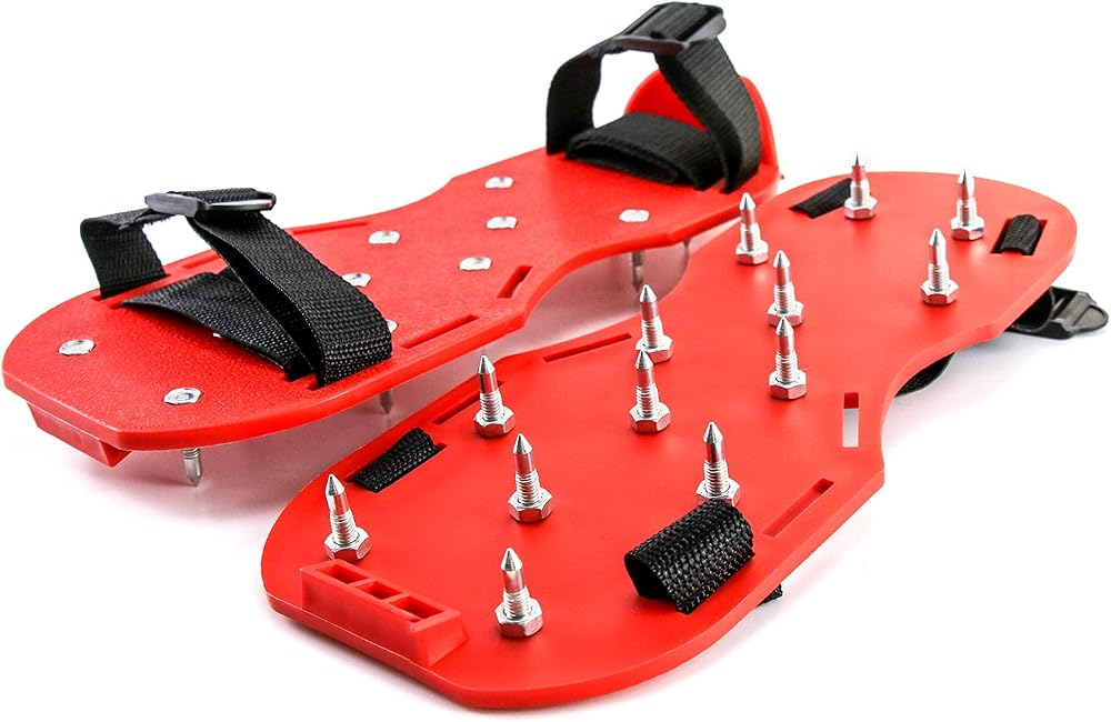 QWORK Gunite Spiked Shoes 1 Pair Lawn Aerator Shoes 1 inch Short Spikes Red