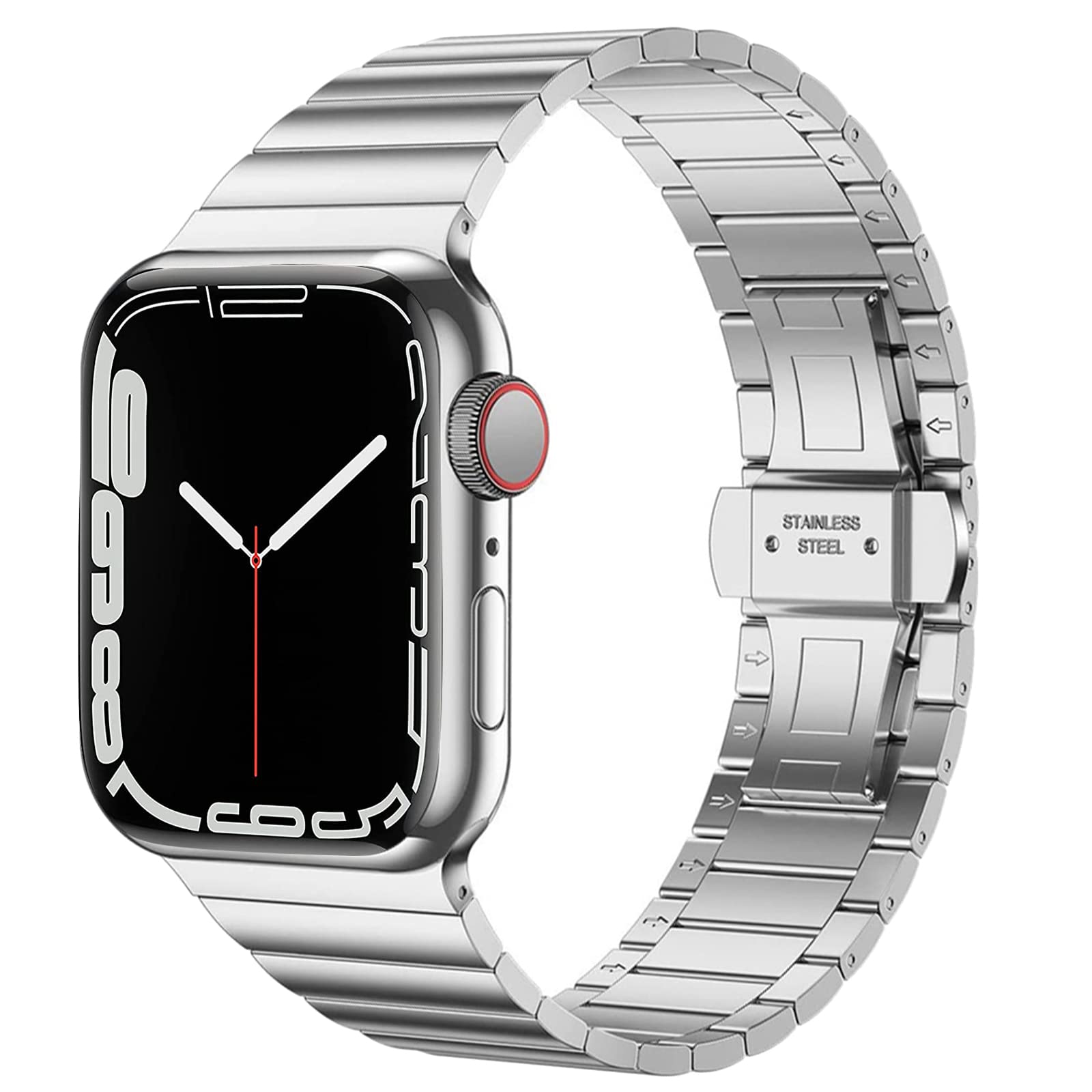 Miimall Strap for Apple Watch 42mm/44mm/45mm/46mm/49mm, Stainless Steel Adjustable Band With Butterfly Clasp Replacement Bracelet for Apple Watch Ultra 2/Ultra Series 10 9 8 7 6 5 4 3 2 1 SE(Silver)