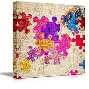 Canvas Prints Wall Art - Colorful Puzzle Pieces on a Canvas | Modern Wall Decor/Home Decoration Stretched Gallery Canvas Wrap Giclee Print. Ready to Hang - 12" x 12"
