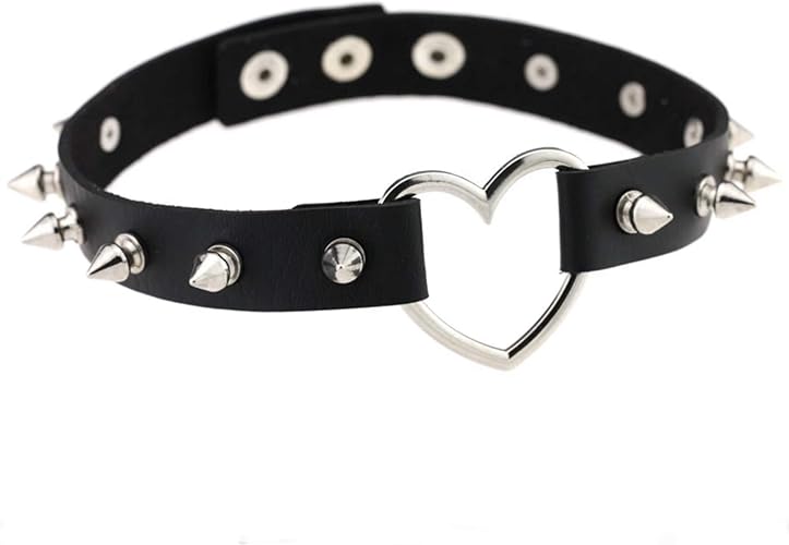 Amazon P Rize レザーチョーカー メンズ レディース チョーカー ハート スタッズ トゲトゲ スタンダード パンク V系 ヴィジュアル系 ゴシック コスプレ 衣装 原宿系 人間用 首輪 ネックレス ブラック チョーカー 通販