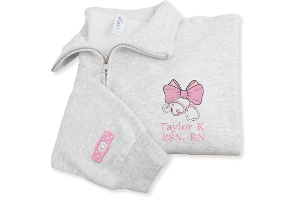 COUPLEHOODIES Custom Embroidered Title Nursing Quarter Zip Sweatshirt With Name – Gift for Nursing Assistant or Students