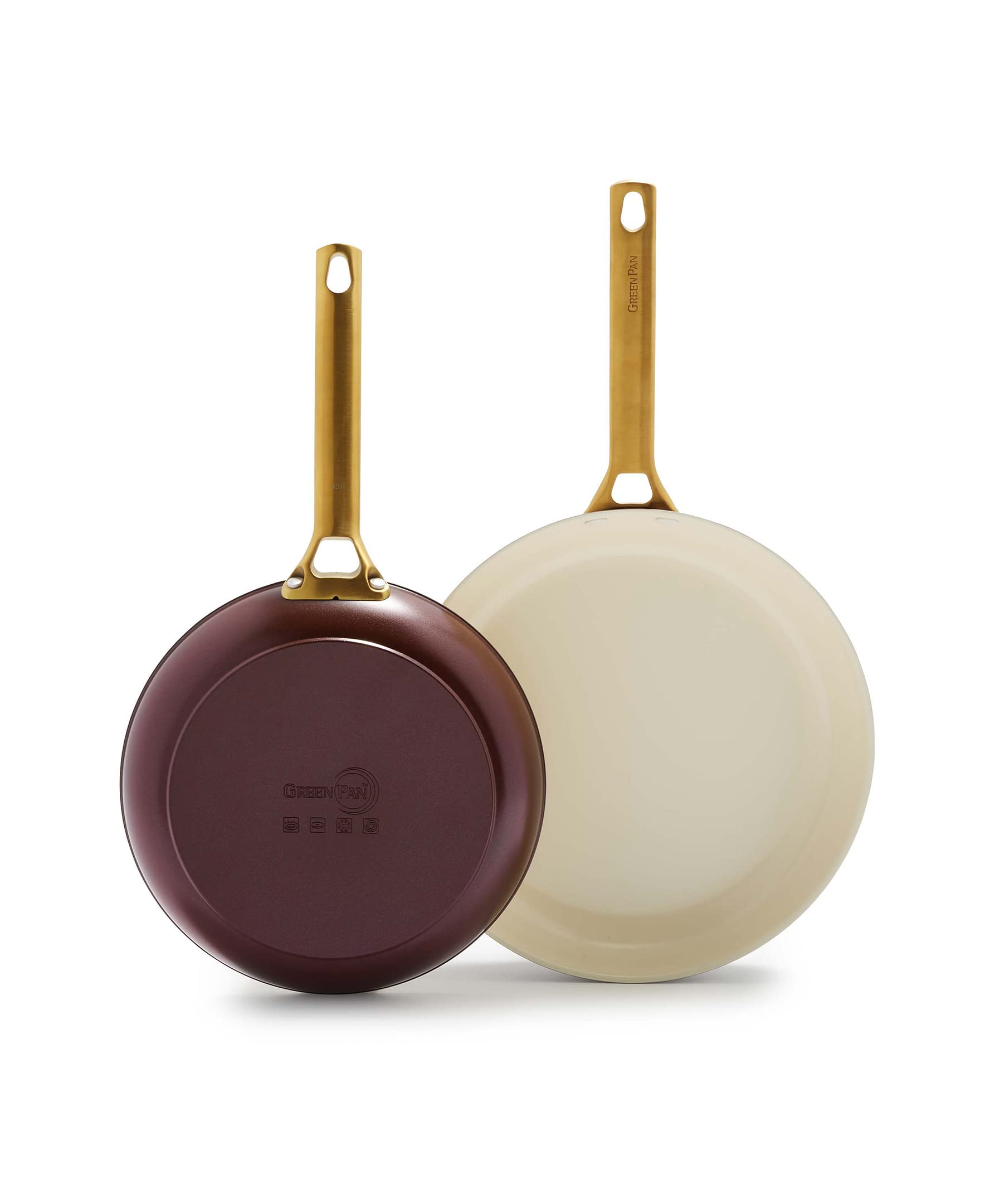 GreenPan Reserve Hard Anodized Healthy Ceramic Nonstick 8″ and 11″ Frying Pan Skillet Set, Gold Handle, PFAS-Free, Dishwasher Safe, Oven Safe, Merlot Red