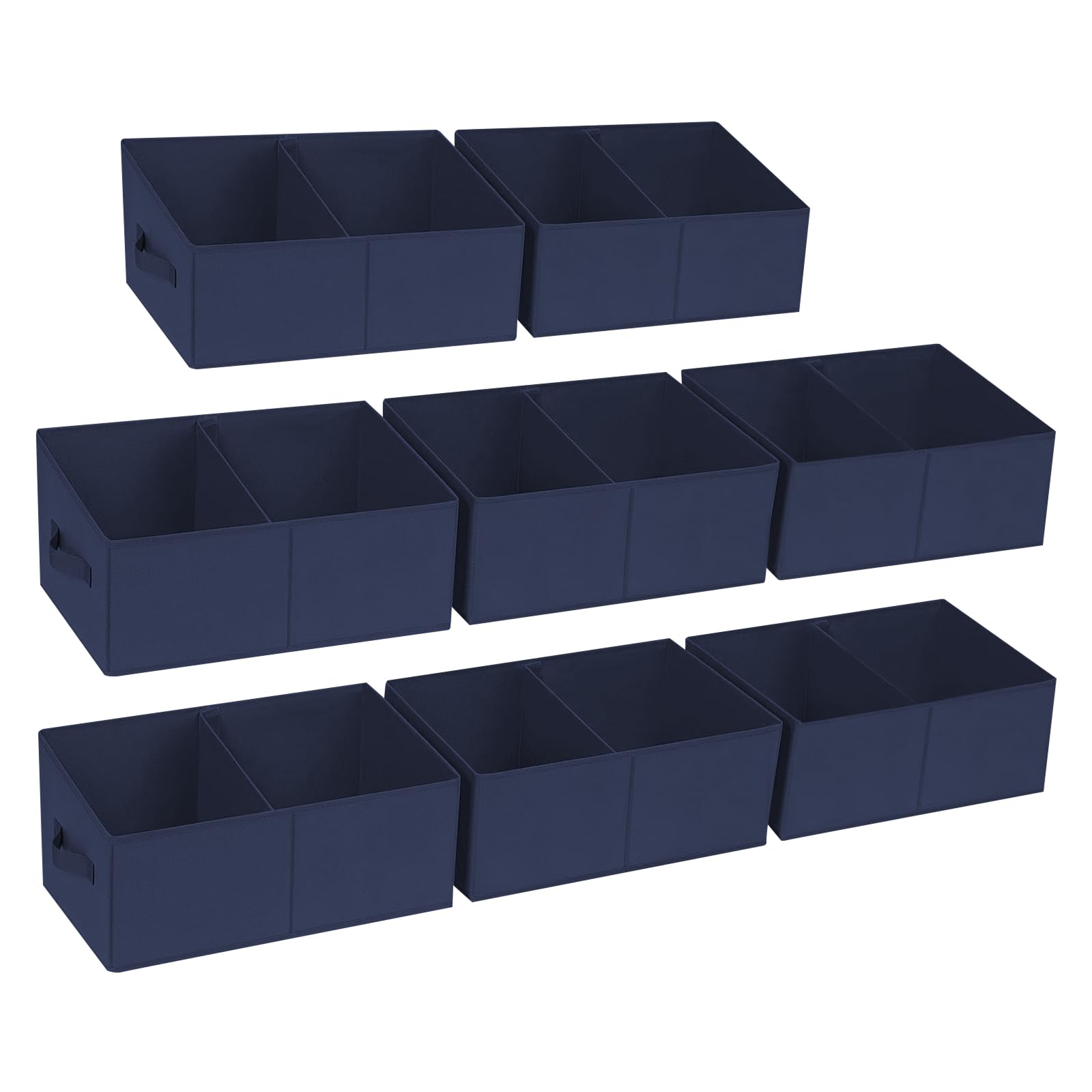 DIMJ Large Closet Shelf Organizer Bins 8Packs with Handles and Divider, Fabric Trapezoid Storage Baskets, Foldable Clothes Containers Box for Shelf, Towel, Book, Toy, Purse, Hats, Navy Blue Image