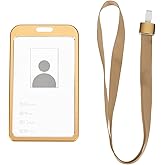 YOKIVE 1 Pcs Badge Holder, Vertical Aluminum with Metal Hook Detachable Neck Lanyard | Protecting Cards, Great for ID Cards (Gold, 3.7 x 2.3-inch)