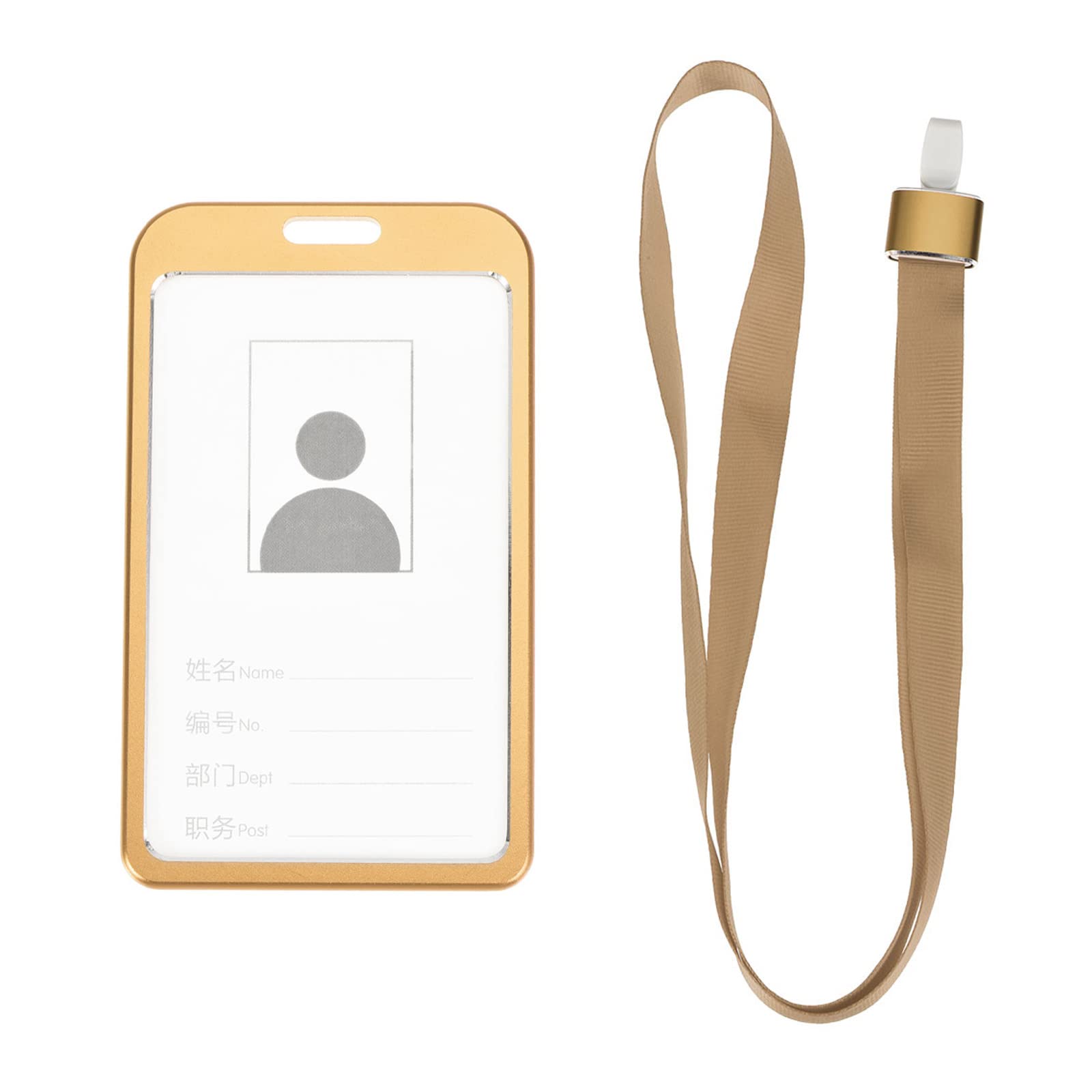 YOKIVE 1 Pcs Badge Holder, Vertical Aluminum with Metal Hook Detachable Neck Lanyard | Protecting Cards, Great for ID Cards (Gold, 3.7 x 2.3-inch)