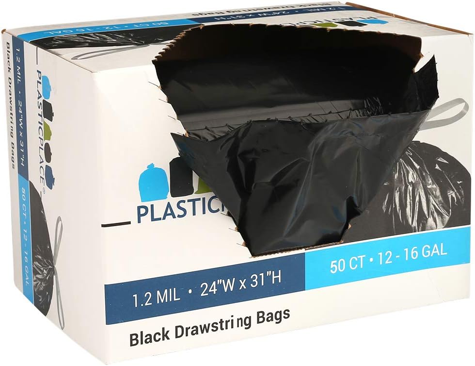 Plasticplace 13 Gallon Trash Bags │ 1.2 Mil │ (50 Count) Black Extra Tall Garbage Can Liners │ 24” x 31”