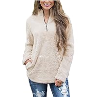 FOURSTEEDS Women's Casual Sherpa Fleece Pullover 1/4 Zipper Long Sleeve Collar Outwear Jacket Coat, Vintage White, XS
