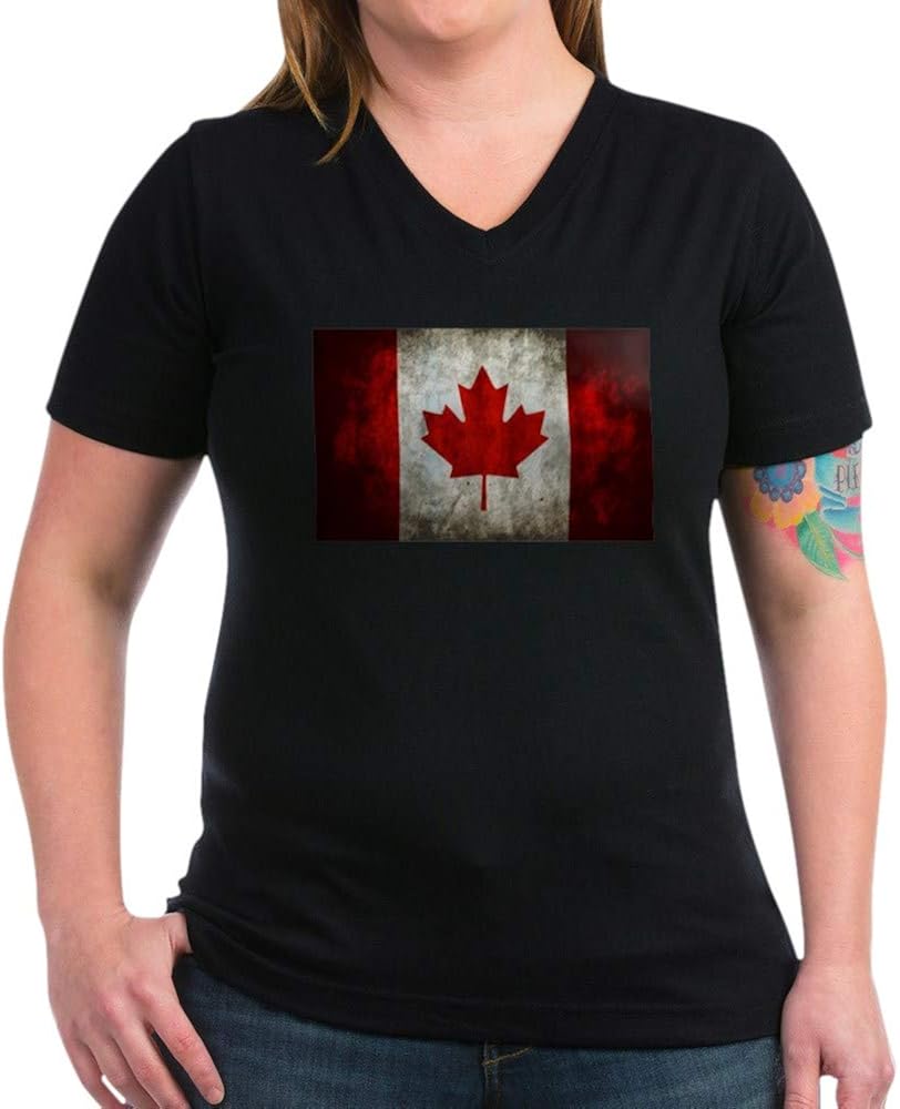CafePress Canadian Flag TShirt Womens Cotton VNeck T