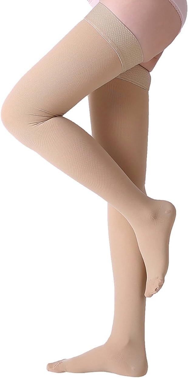 MGANGMedical 20-30 mmHg Compression Stockings for Women & Men, Pair, Thigh High Graduated Compression Socks, Closed Toe, Opaque, Support for Varicose Veins, Edema, DVT, Swelling, Flight, Beige XL