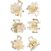 Shimmeroo 6Pcs Small Hair Claw Clips,Rhinestone Mini Claw Clips for Hair Metal Pretty Claws Jaw Clip for Short Hairs Decorative Accessories