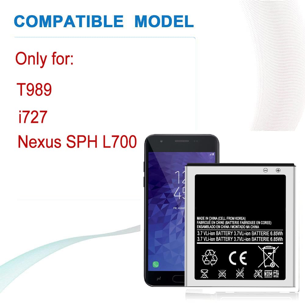 DDONG Only for Samsung Galaxy S II i727 T989 Nexus SPH L700 Replacement Battery EB-L1D71BA 1850mAh