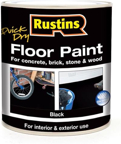 RUSTINS Quick Dry Floor Paint Black 1 Litre Concrete Wood Stone Brick