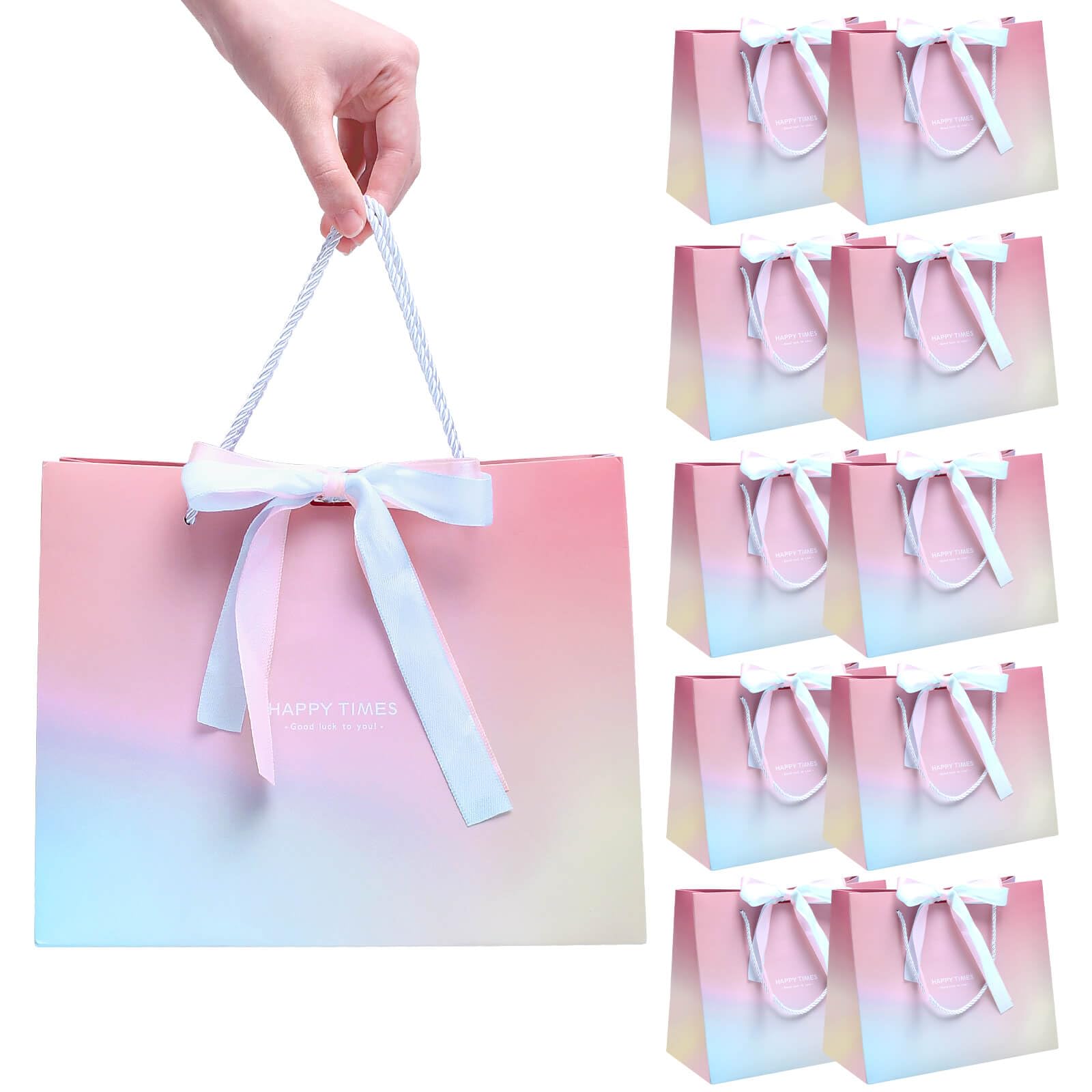 Photo 1 of 10 Pack Gift Bags with Handles, Gift Bag with Bow Ribbon Horizontal, Medium Powder Blue Gift Bag s Paper for Birthday Party Gift Bags for Women Shopping Wedding Bridesmaid Party Favor Retail Gift Sacks Supplies