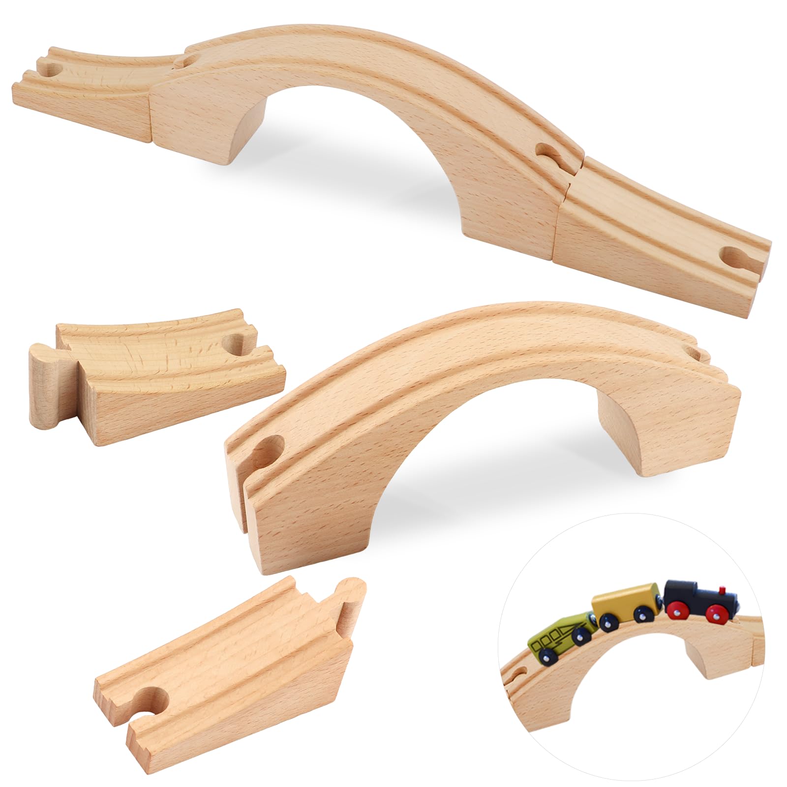 Photo 1 of 1 Pack Wood Train Track Expansion Wooden Train Track Accessories Bridge Connectors Compatible with Most Major Toy Railway Railroads for Birthday Christmas