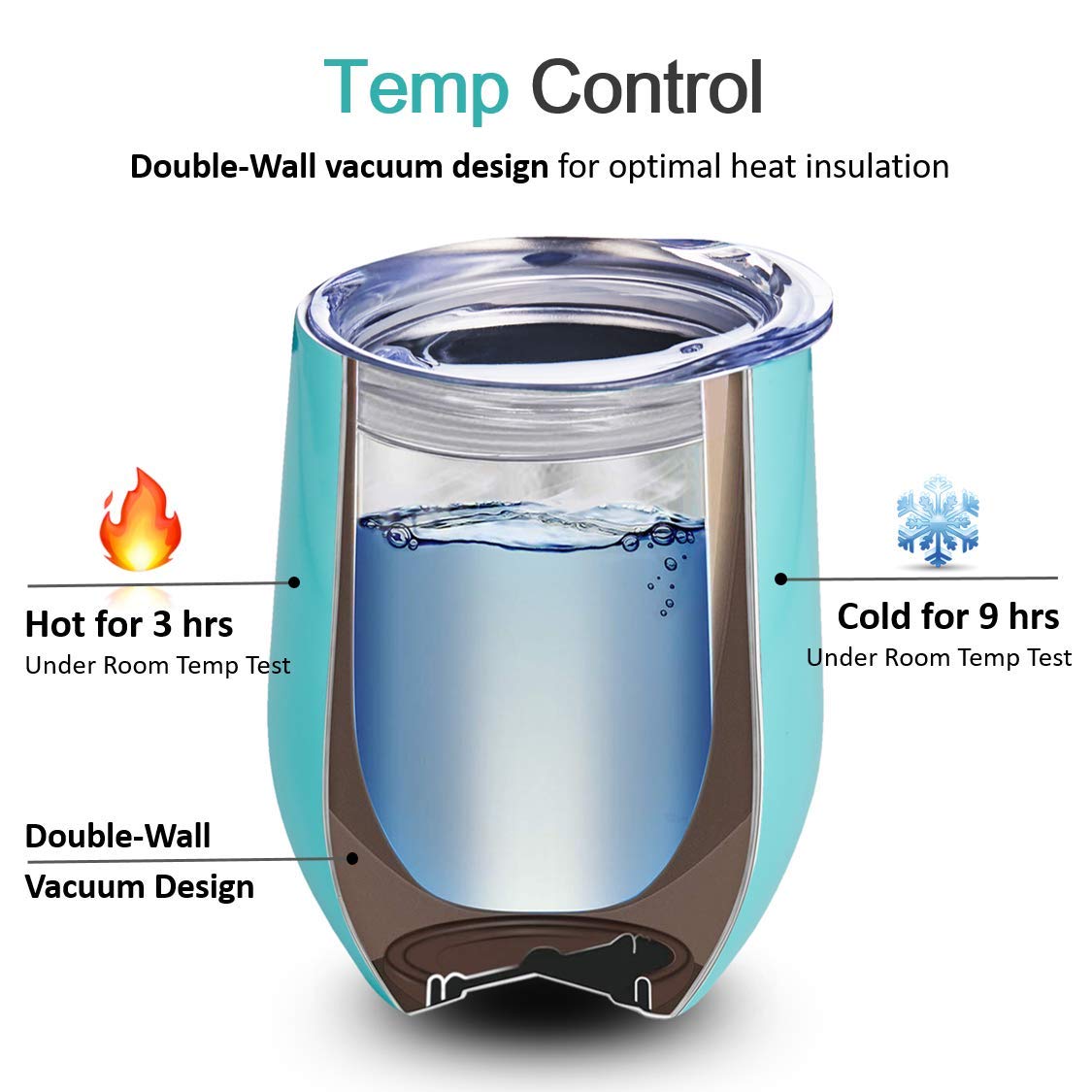 Insulated Wine Tumbler with Lid and Handle, Stainless Steel Insulated Stemless Glass Cup for Wine Water Coffee Drinks Champagne Cocktail at Home Party or Office, BPA Free