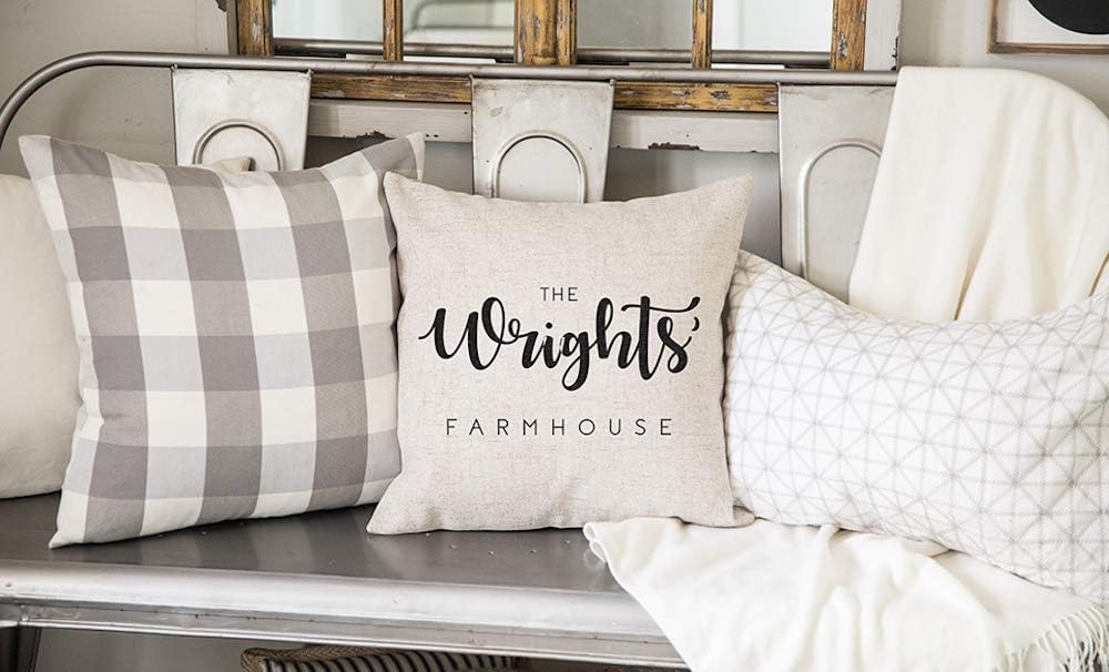 Personalized Grandma Pillow or Mom Pillow Cover (Farmhouse The Wrights Design) - Birthday Gift for Grandma for Mom