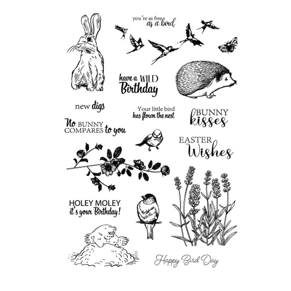 arriettycraft Happy Easter Clear Stamps for Card Making Spring Birds Hedgehog Bunny Lavendar Silicone Stamps for DIY Scrapbooking Gift Tags and Other Paper Crafting Decoration